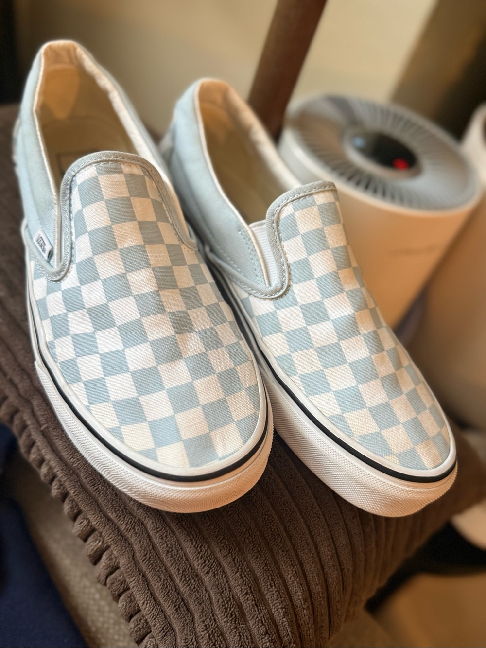 Vans Classic Slip-On Light Blue White Checkerboard Sneakers Women’s 9
